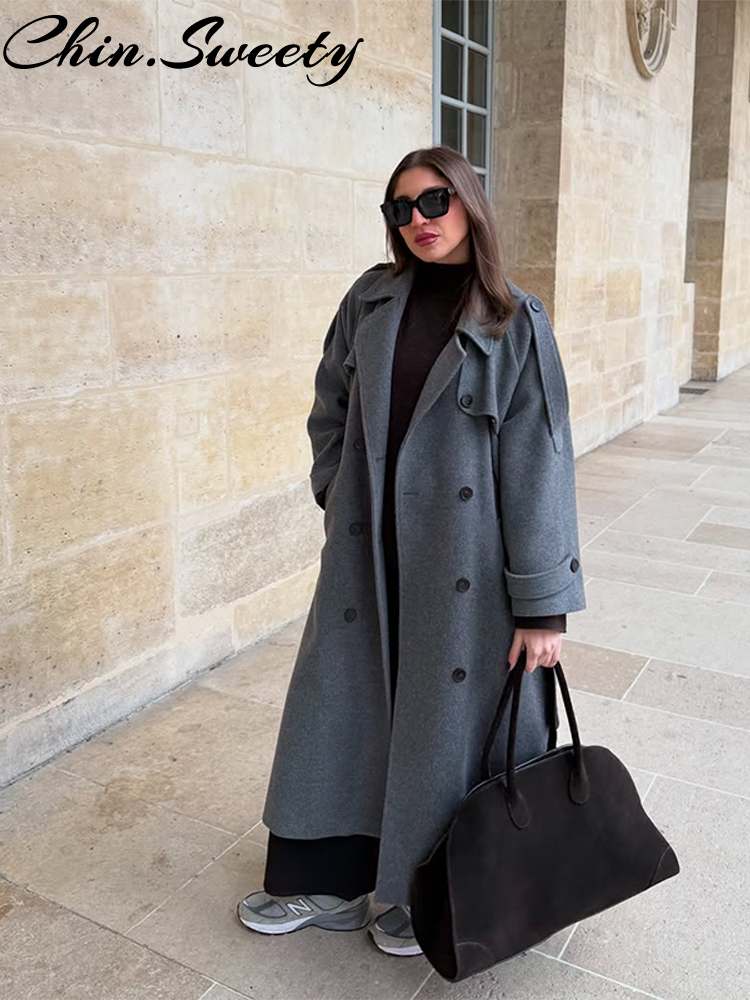 Manteau en laine décontracté pour femmes, mode col rabattu à double boutonnage, manches longues, manteaux féminins, automne hiver 2021, Chic, vêtements d'extérieur pour dames