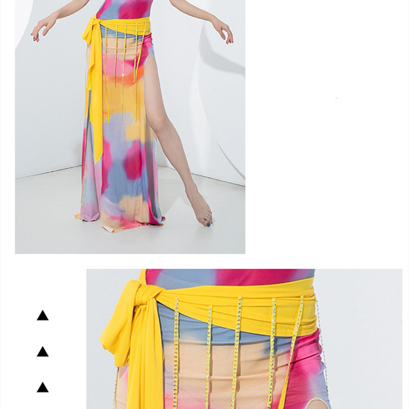 Shaine-Baladi-Costume de brevdu Ventre pour Femme, Robe Imprimée, Manches Courtes à Volants, Sexy, Fente Latérale, Performance, Nouveau, Ensemble de 4 Pièces