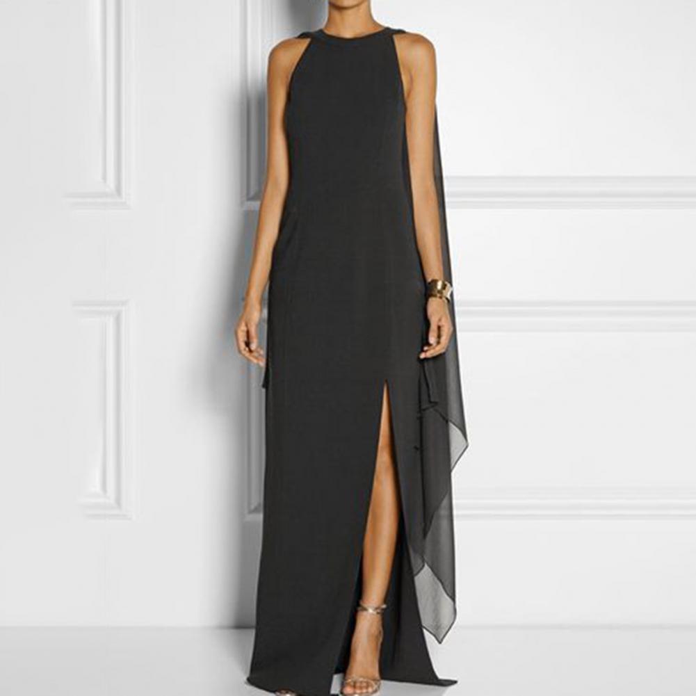 Grande taille en mousseline de soie châles irréguliers femmes robe côté fendu ourlet irrégulier robe de soirée Cocktail irrégulière élégante robe Maxi