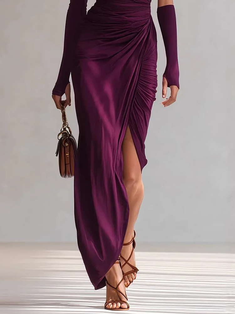 Robe longue unie à col asymétrique Printemps-Été, Robe de soirée asymétrique pour femme, Robe élégante patchwork pour femme 2026