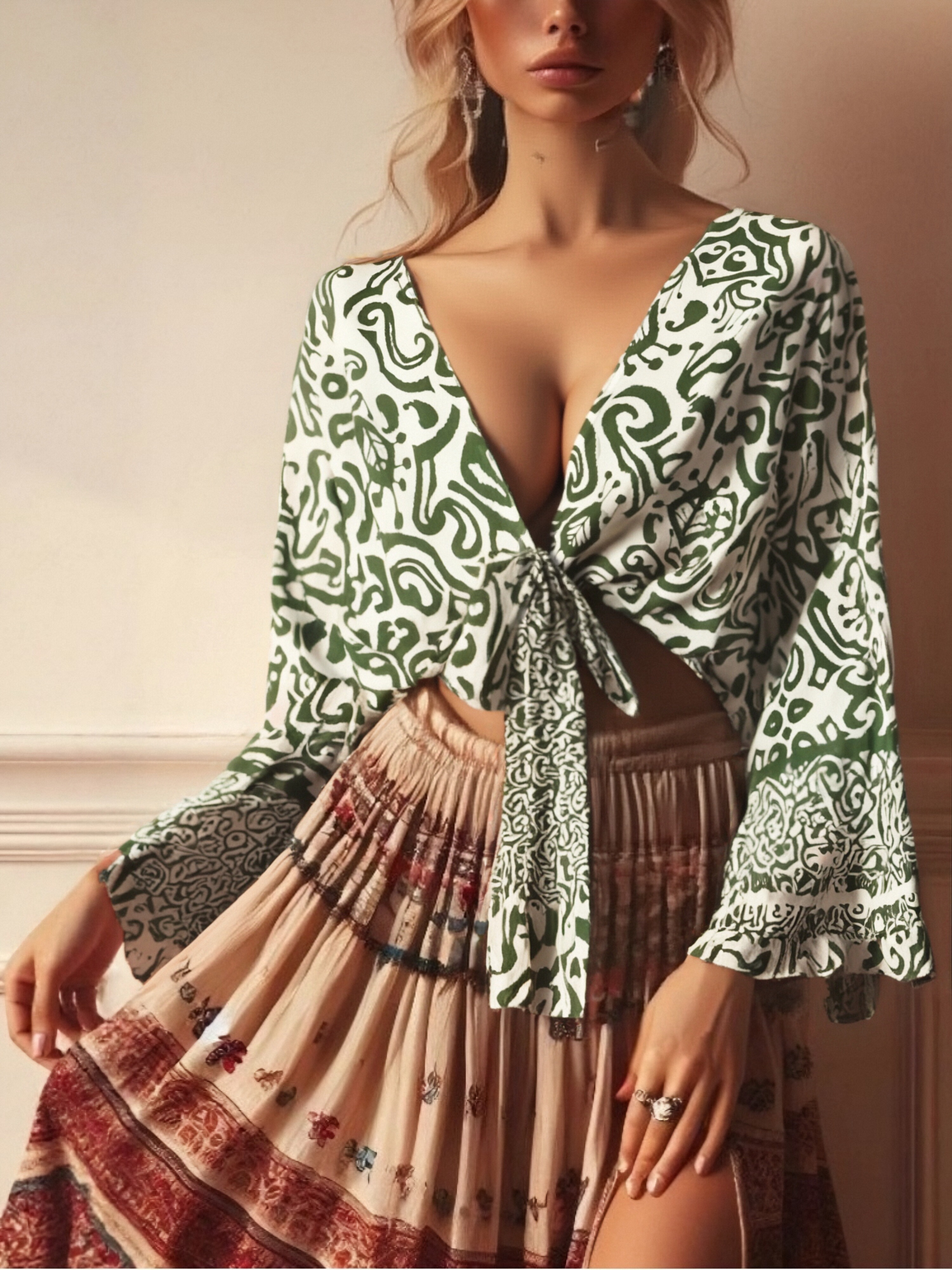 Boho Queens femmes sauvage Floral plage été 2025 court Kimono volants manches évasées rayonne vacances bohème Bikini Boho couvertures