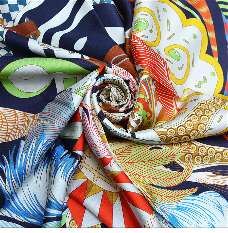 Nouvelle écharpe tendance d'été 90 * 90 en twill de soie avec procédé de peinture par pulvérisation et bord roulé à la main "M90F275-3"