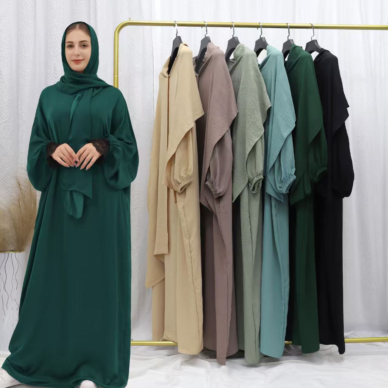 Abaya dubaï avec écharpe Hijab intégrée robe musulmane femmes fermeture éclair poches latérales avant vêtements islamiques robe turque modeste décontracté