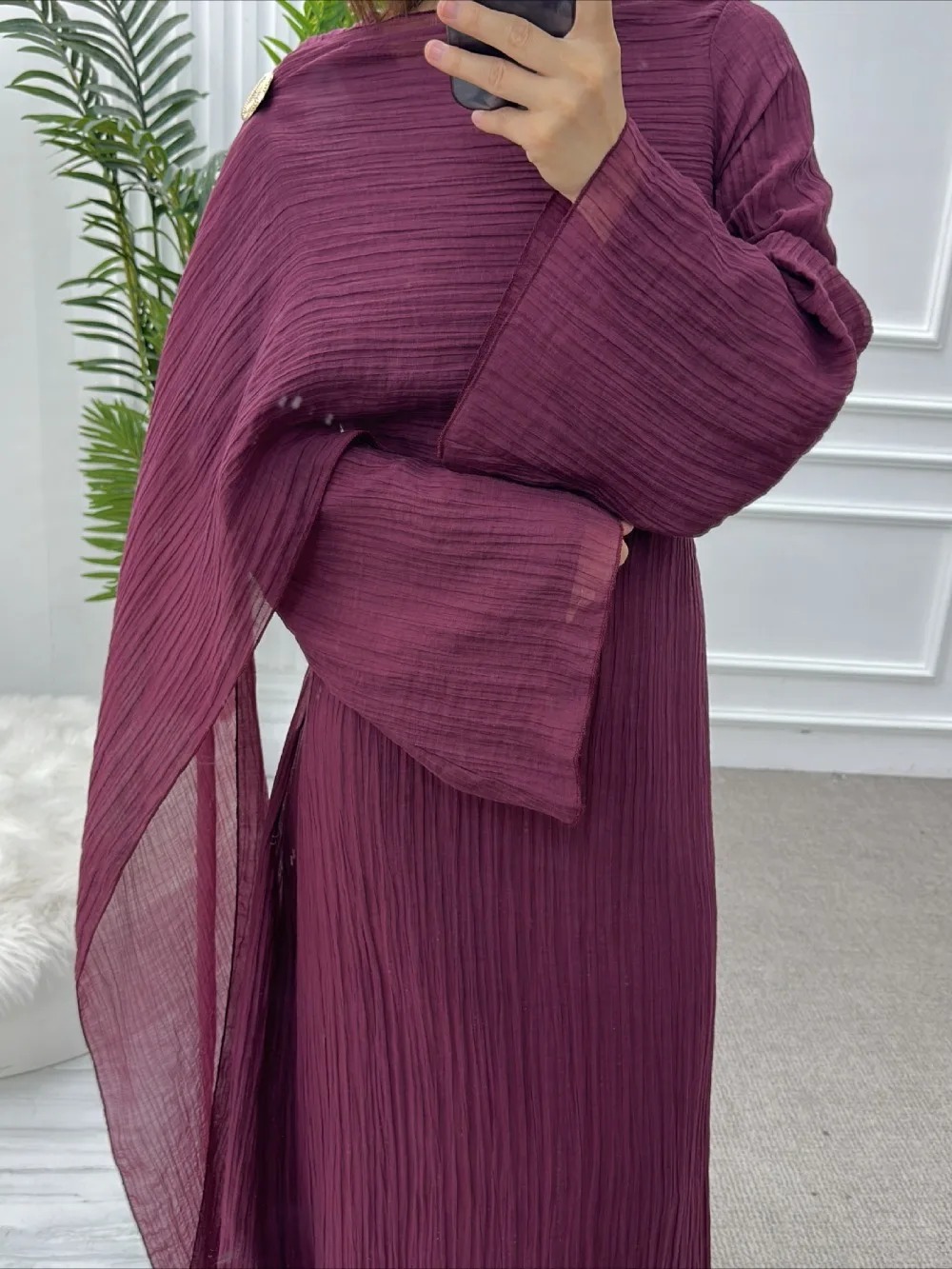 Eid femmes Double couches Robe Abaya musulman longue Robe Jalabiya Ramadan solide plissé robes Largos Islam robes de soirée arabe