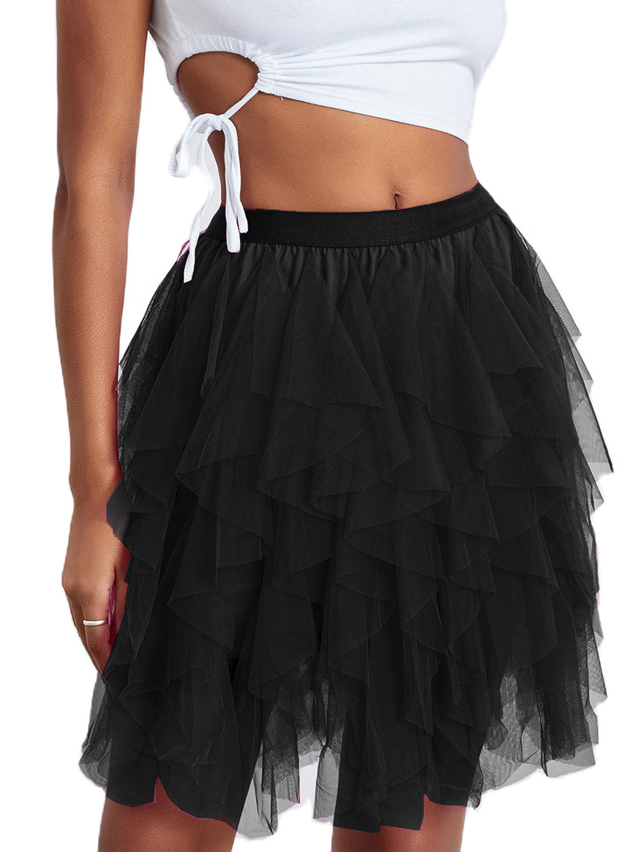 Jupe Tutu en Tulle pour Femme, Couleur Unie, Noir, Beige, Rose, Vert, Blanc, artificiel astique, Maille Superposée, Ligne Graduée, Été 2024