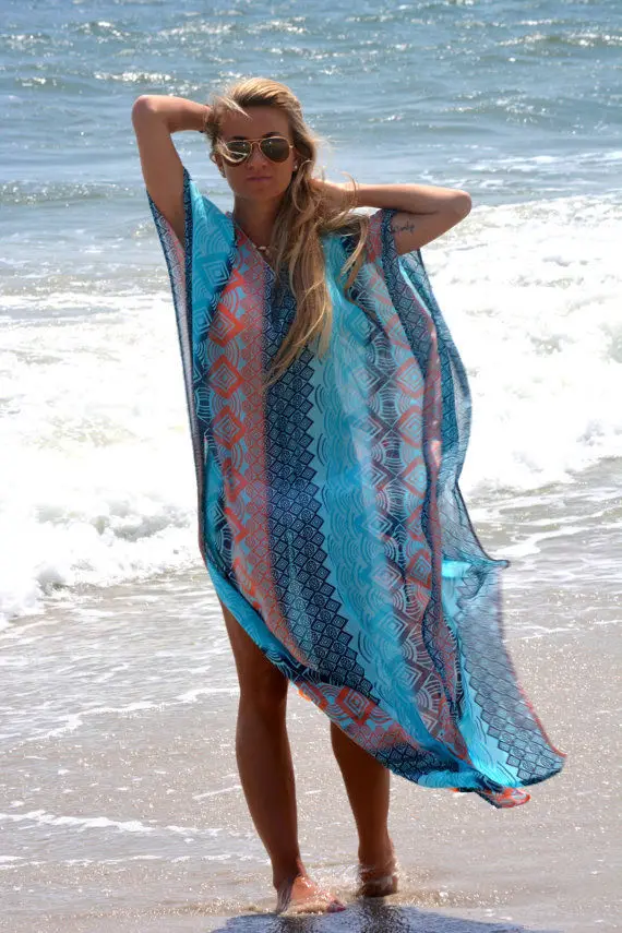 Robe de plage longue imprimée style Boho, tenue de bain, Industries ong, bikini, tunique, capes, caftan, coverup