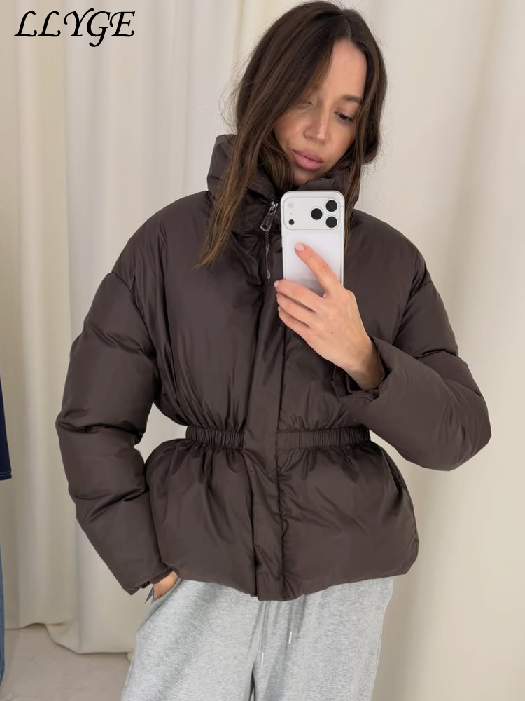 Manteau en coton rembourré à col montant et fermeture éclair, manches longues, taille cintrée, pour femme, style décontracté, automne-hiver 2026, nouvelle veste doudoune pour femme