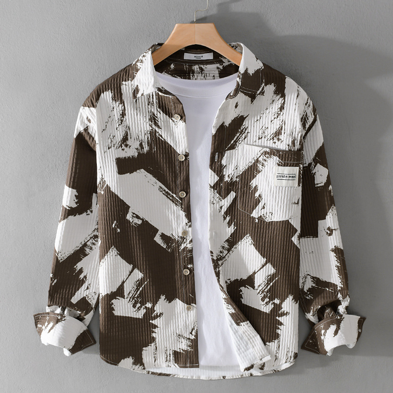 Chemise à manches longues de haute qualité pour la nouvelle mode d'automne, marque tendance, beau style d'affaires, chemise rayée texturée, coupe ajustée