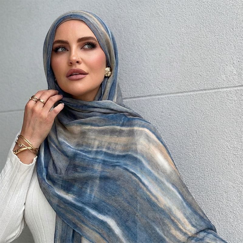 Hijab Modal Ramadan pour Femme, Style Bohème, Motif Aquarelle, Doux, Musulman, Floral, Respirant, Châle, Écharpe, Foulard, Chaud
