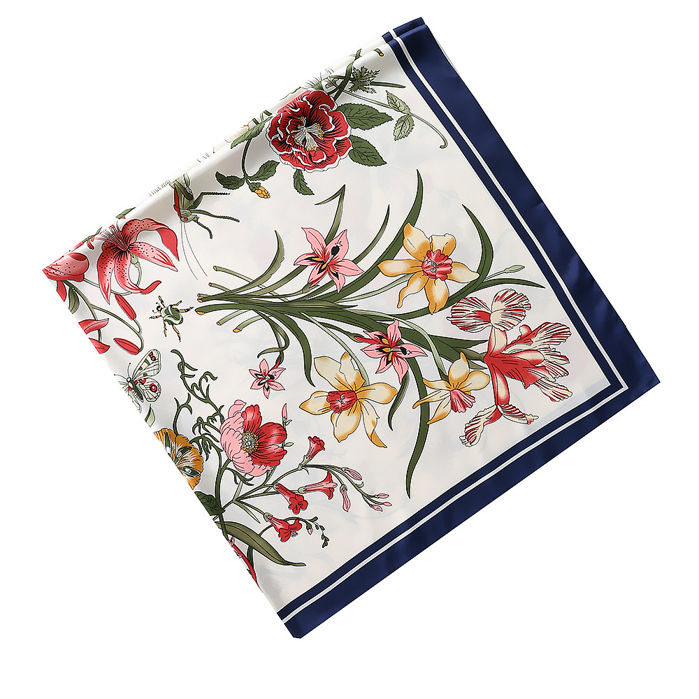 130*130 cm femmes luxe imprimé fleuri sergé foulards en soie dame Echarpes Bandana foulards carrés enveloppes Femme Foulard Pashmina