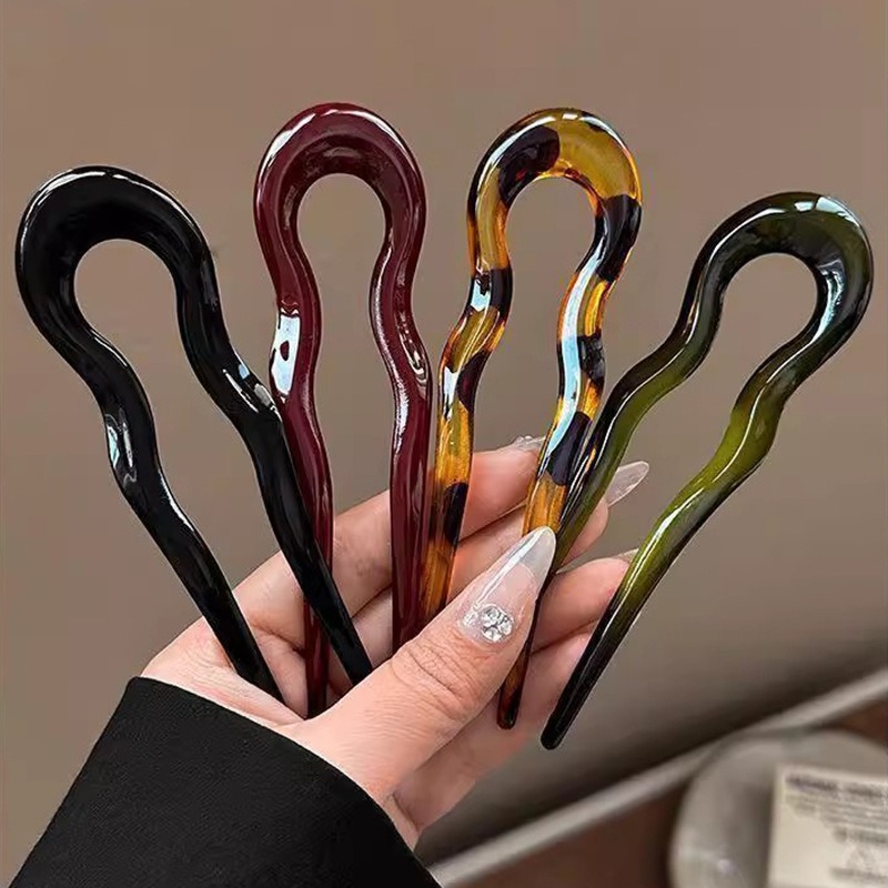 Nouvelle Pince à Cheveux en U pour Femme, Épingle à Cheveux en Acétate Effet Écaille de Tortue, Design Géométrique, Accessoire de Coiffure, Bâtonnets à Cheveux pour Fille