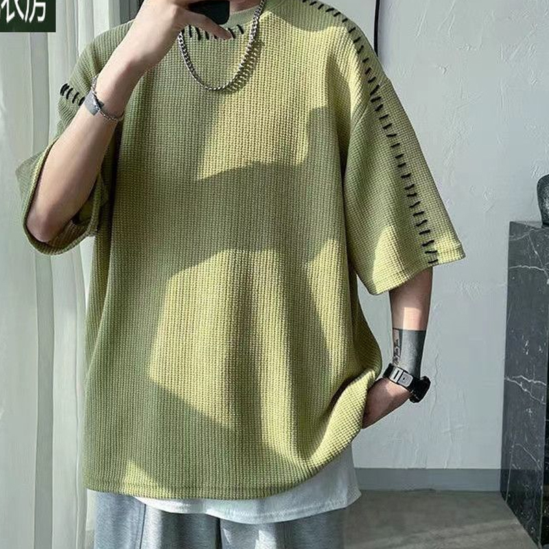 T-Shirts fins à col rond pour homme, pull droit, ample et décontracté, couleur unie, à la mode, printemps été, 2023