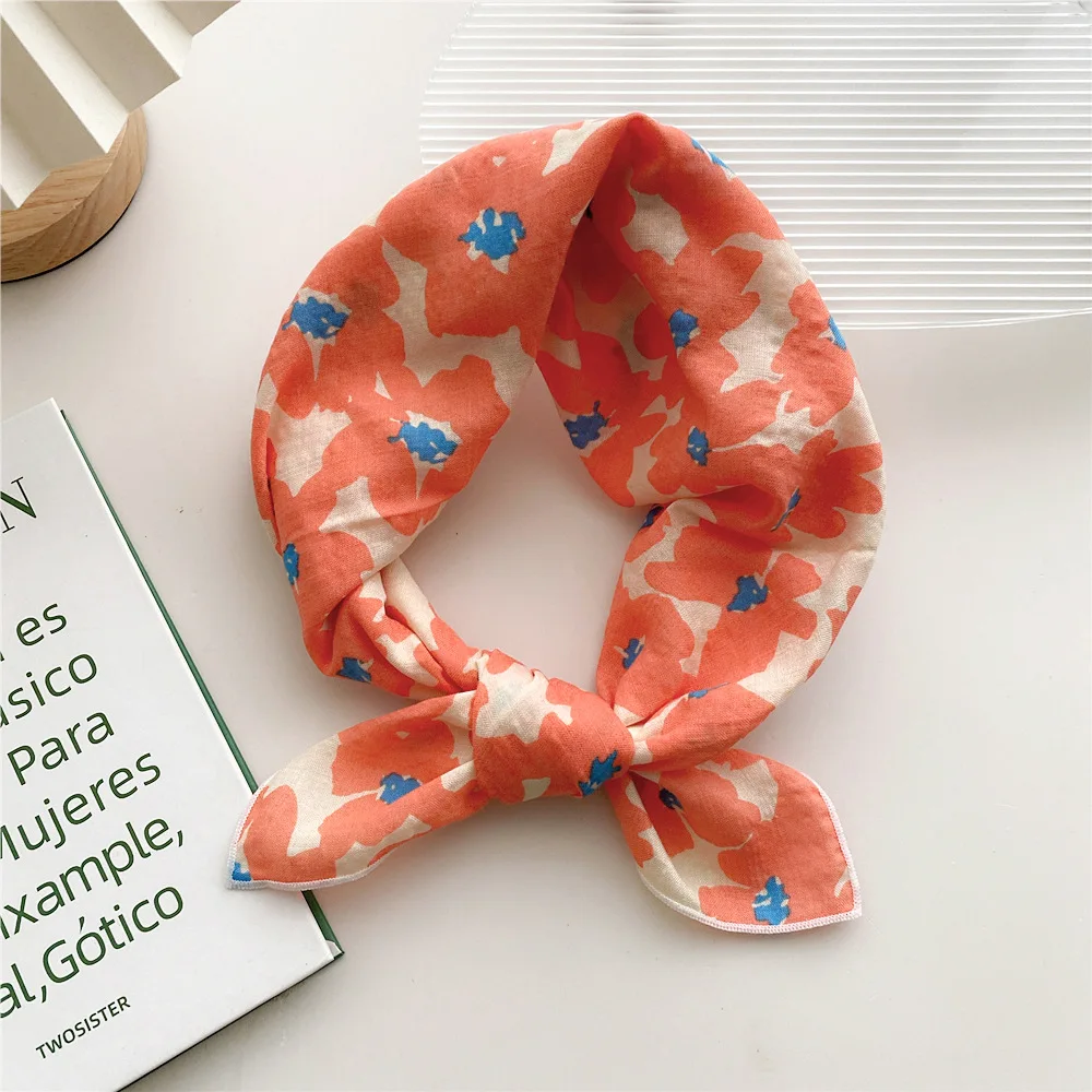 Foulard imprimé Floral pour femmes, foulard carré en coton, petits enveloppes, Bandana mignon, 55x55CM