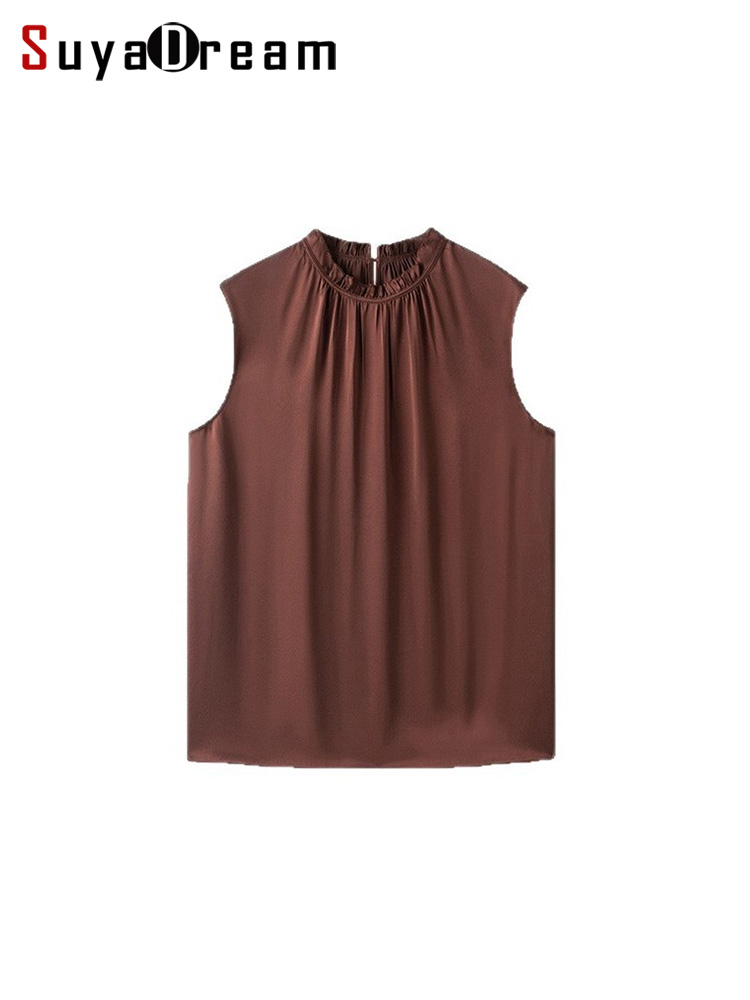 SuyaDream. Débardeur Chic en soie pour femmes, col montant, sans manches, gilets solides, soie véritable 93%, t-shirt d'été solide 2025,