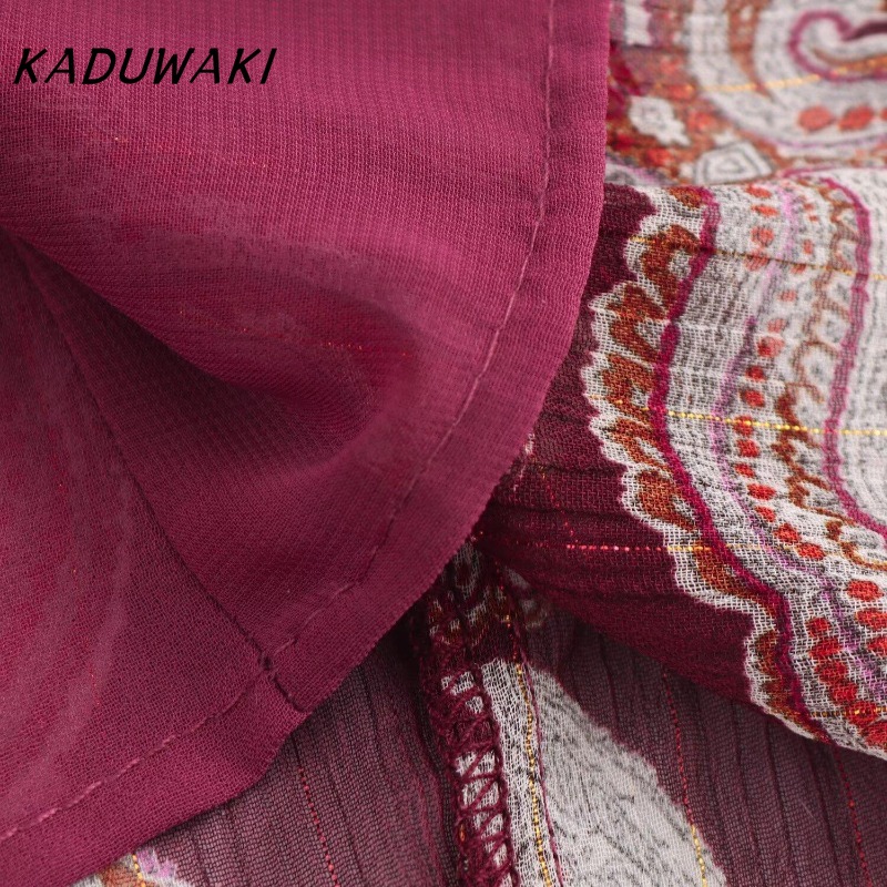 KADUWAKI femmes Robe longue mode vacances Style lanterne manches à lacets cou robes mi-longues bohème été imprimé Robe moulante