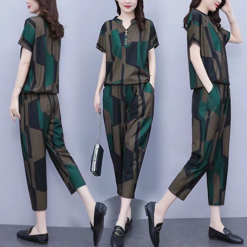 Ensemble deux pièces décontracté à manches courtes pour femmes, pantalon YHarun, vêtements grande taille, mode coréenne trempée, printemps, été, nouveau