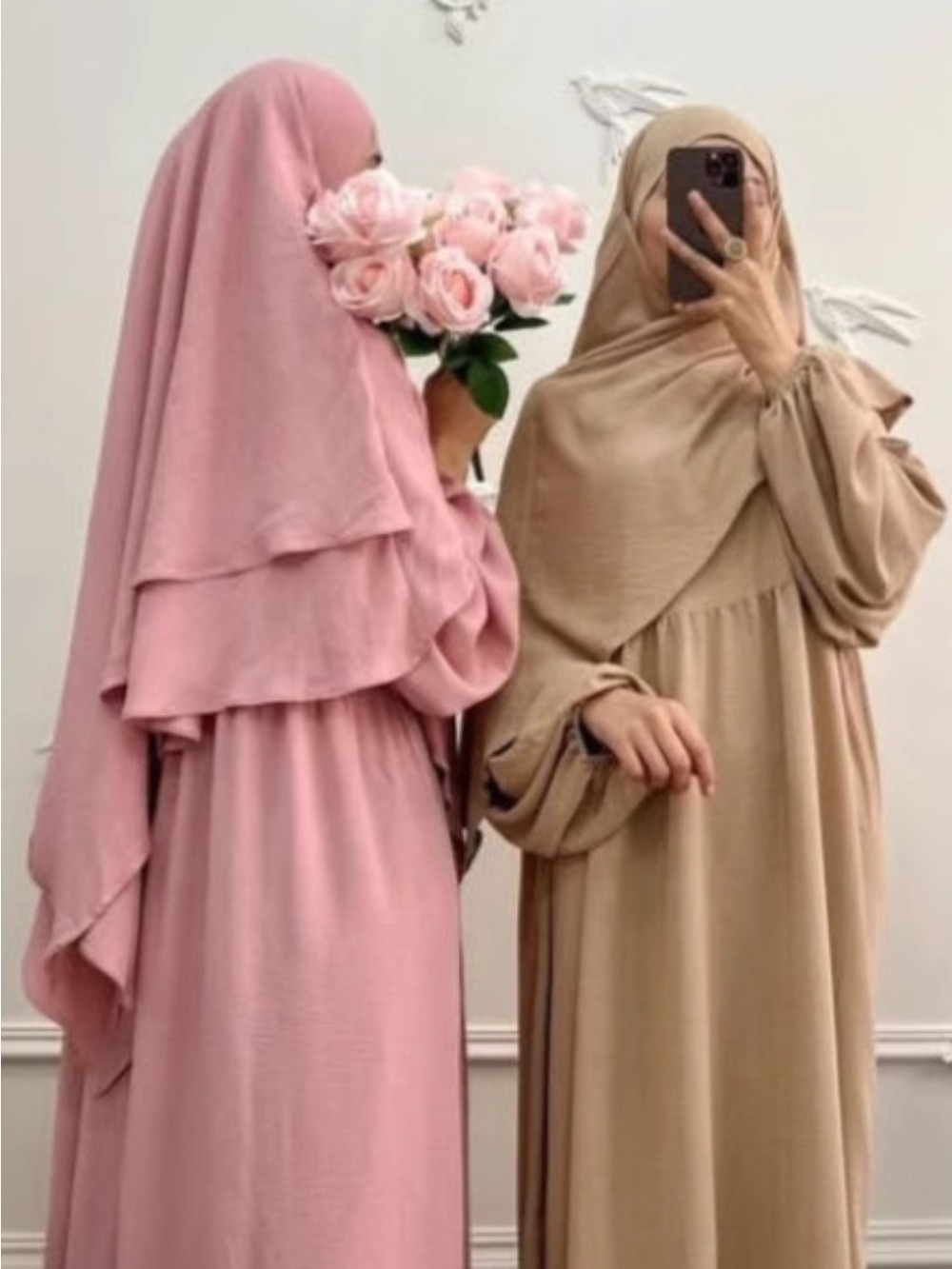Eid Mulsim Ensemble Femmes 2 Couches Khimar avec Robe Ramadan 2 Pièces Ensemble Abaya Vêtement de Prière Ensembles Hijab Niqab Jilbab Ensembles