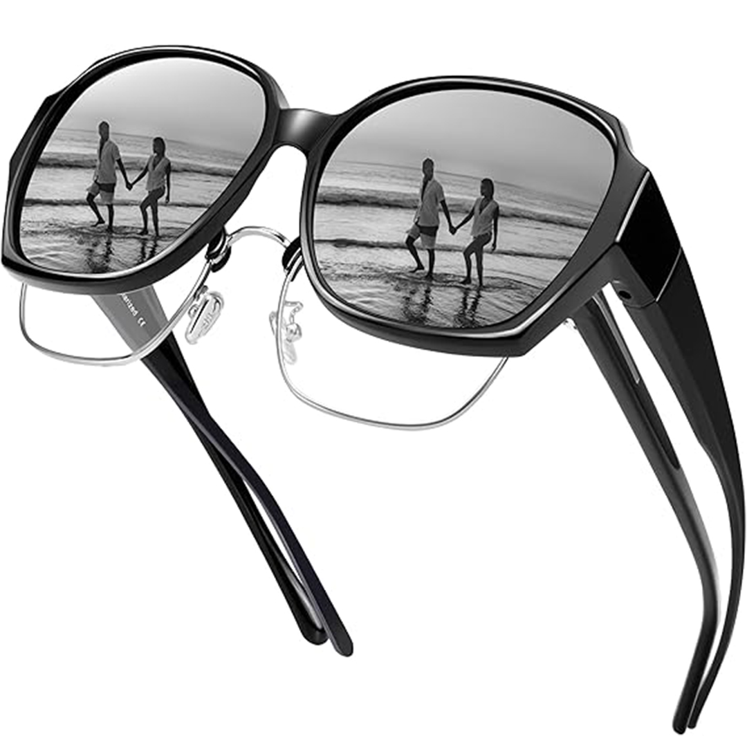 Lunettes de soleil tendance à porter sur les lunettes de vue – Hommes Femmes Vintage Anti-éblouissement Protection UV400 Lunettes carrées à porter sur les lunettes de vue pour la conduite 2 pièces