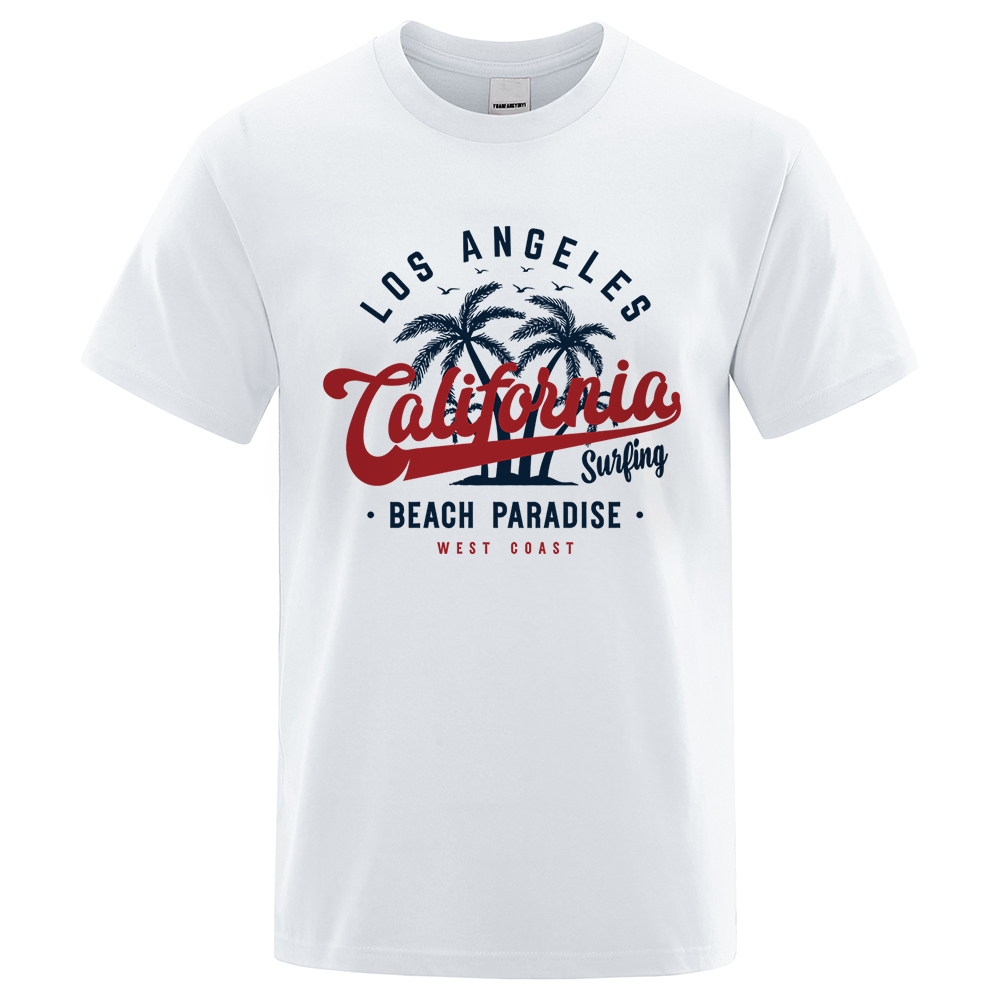 T-Shirt à Col Ras du Cou en Coton pour Homme, Vêtement Surdimensionné, Respirant, à la Mode, Los Angeles, California Beach Paradise