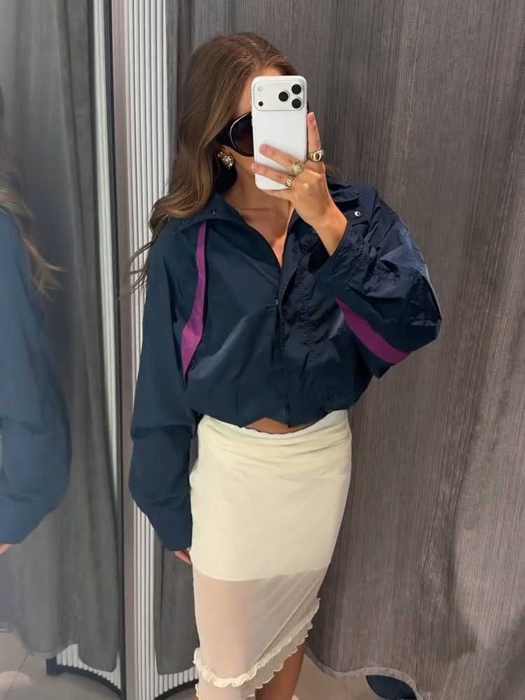 Veste femme manteau col rabattu bouton Bomber manches longues cintré taille plissée veste courte dames rue manteau décontracté femmes