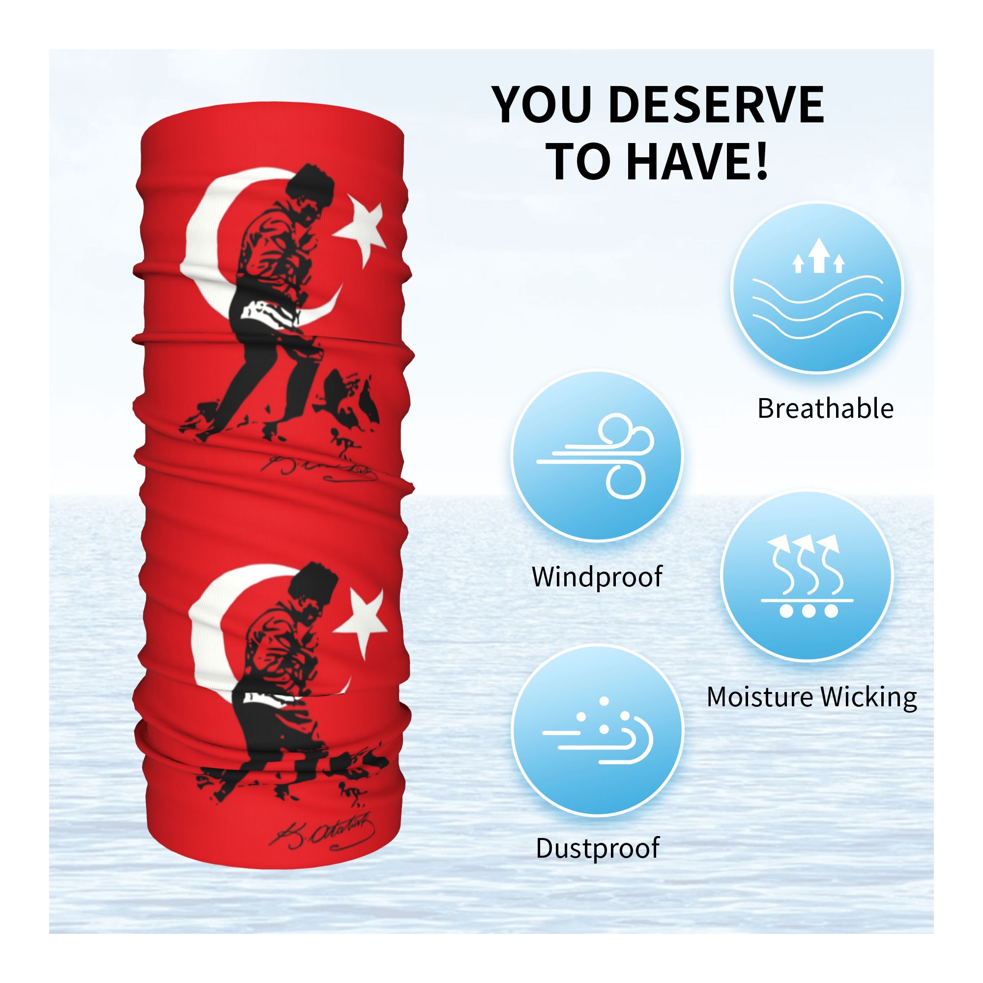 Turquie Mustafa Kemal Ataturk Bandana cache-cou coupe-vent visage écharpe couverture hommes femmes drapeau turc bandeau Tube cagoule