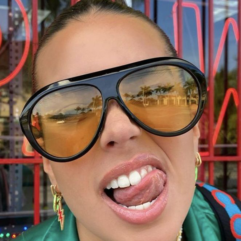 Lunettes de soleil pilote surdimensionnées pour femmes, marque de luxe, Vintage, une pièce, grande monture, pour la conduite en plein air, nuances noires et jaunes, 2025