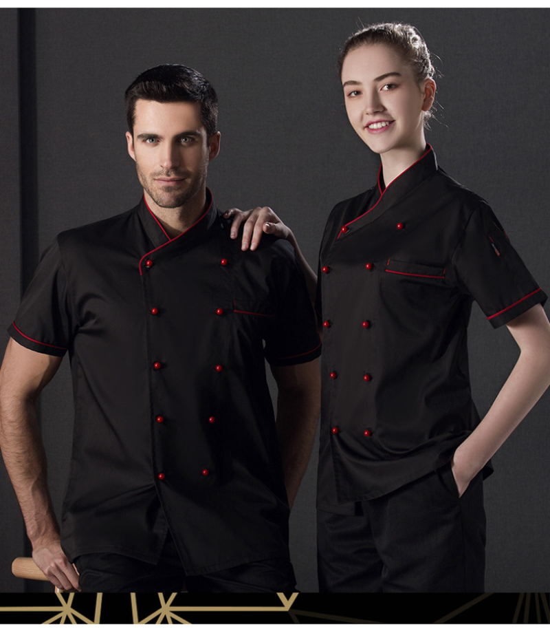 Vêtements de travail de chef, uniforme de chef, veste à double boutonnage, manches courtes, vêtements de cuisinier de restaurant et d'hôtel