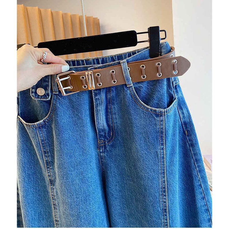 Jean bleu tendance pour femme, pantalon en denim, nouvelle collection été 2026, coupe ample, jambe droite, pantalon large, pantalon 7/8, loisirs féminins