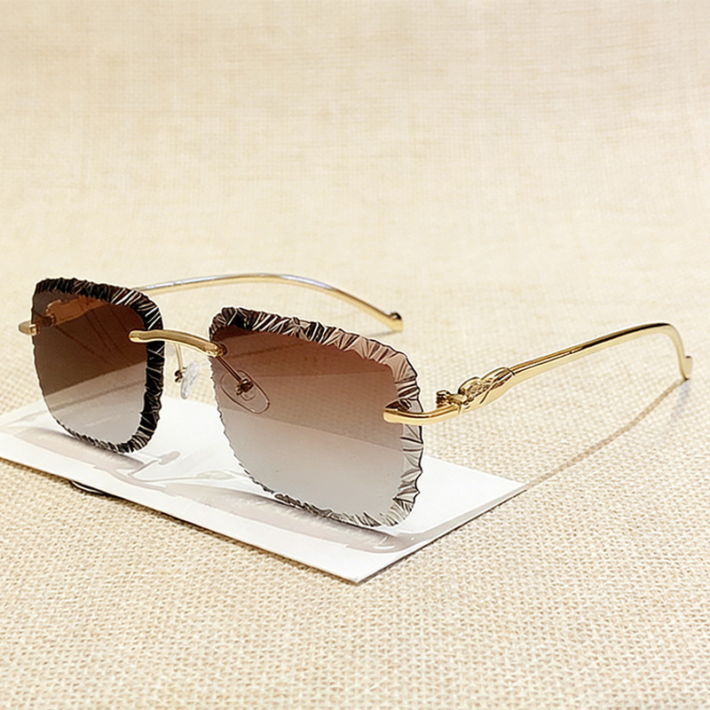 Lunettes de soleil carrées sans monture pour hommes, style vintage, dégradé, décontractées, pour femmes, tendance, design de marque de luxe, lunettes de soleil décoratives, UV400