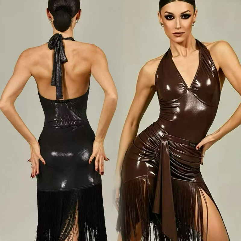 Robe de danse latine pour femmes, haut sans manches, ensemble jupe à franges, Salsa Samba Rumba, vêtements professionnels pour compétitions de danse