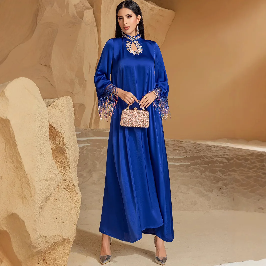 Luxe Satin diamants Abaya Jalabiya dubaï caftan Robe musulmane pour les femmes Eid Djellaba Ramadan Islam vêtements Robe Kebaya Robe