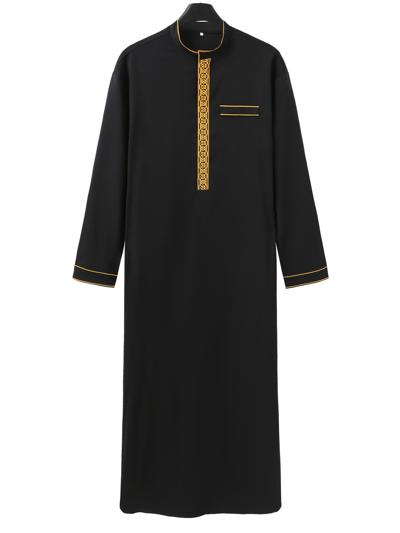 Robe longue islamique pour hommes musulmans arabes, col montant brodé, thobe traditionnel, vêtements traditionnels pour hommes