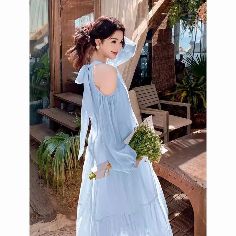 Robe de vacances en bord de mer pour femmes, nouveau Style d'été, doux, Style français, superbe épaule dénudée, plage