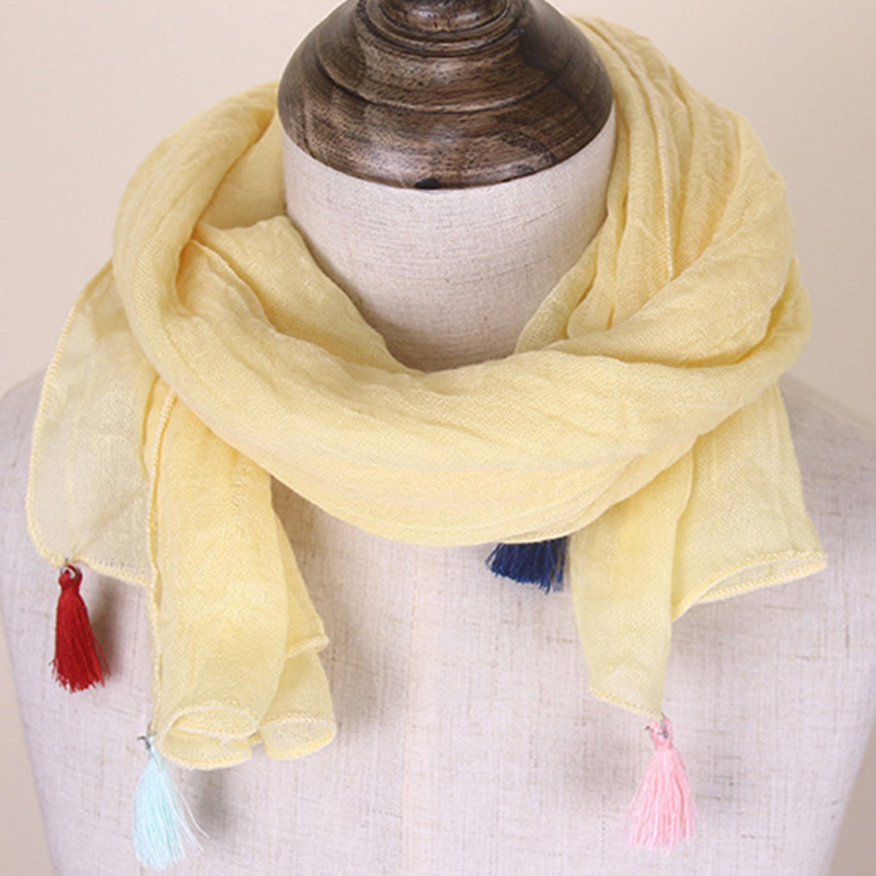 Écharpe de couleur unie pour enfants, nouvelle Version coréenne, glands sauvages, doux et respirant, en coton et lin, châle chaud pour garçons et filles, E12, printemps