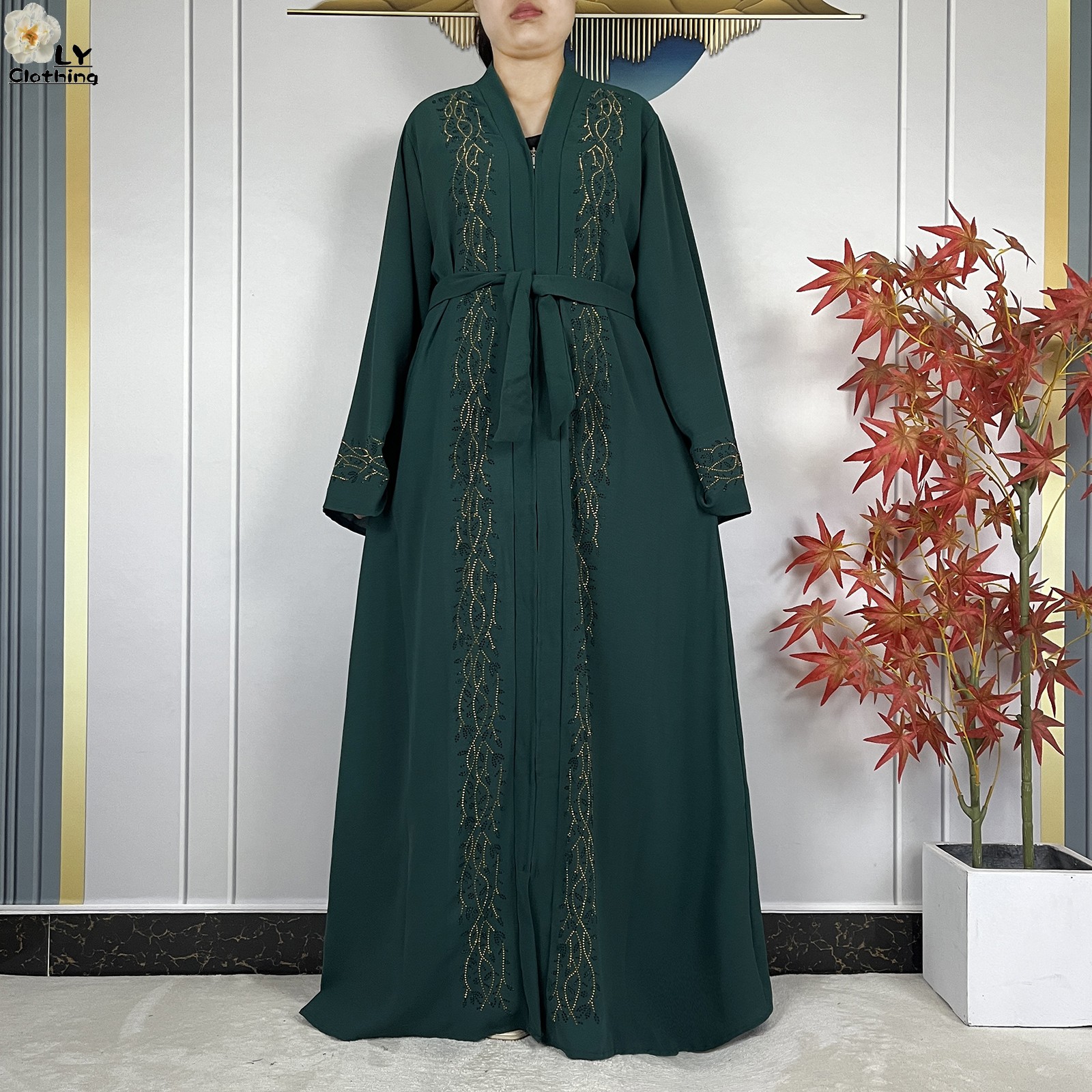 Nouvelle robe Abaya de style Dubaï pour femmes, robe élégante de haute qualité en mousseline de soie, Abaya ouverte avec fermeture éclair, robe longue islamique pour femmes, robe musulmane pour femmes