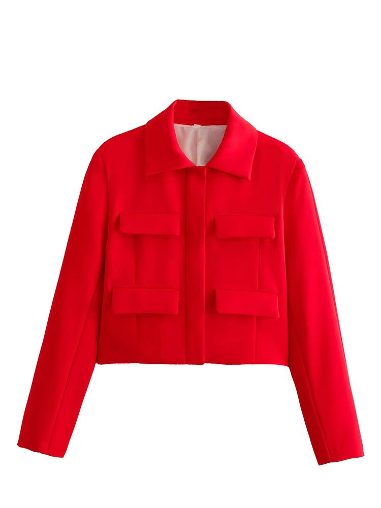 HH printemps veste pour femmes mince recadrée manteau élégant solide à manches longues veste avant rabat poche vêtements d'extérieur mode Streetwear
