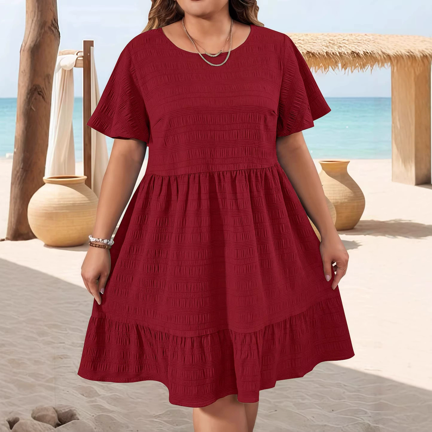 Robes d'été amples pour femmes 2026 – Vêtements grande taille élégants et tendance à col rond, patchwork, décontractées, à manches courtes
