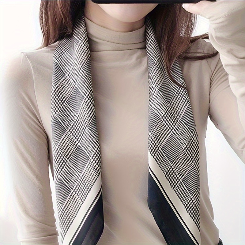Foulard carré pied-de-poule noir et gris, 27,58 pouces, style Boho, sensation de soie fine, petit foulard décoratif professionnel pour femmes