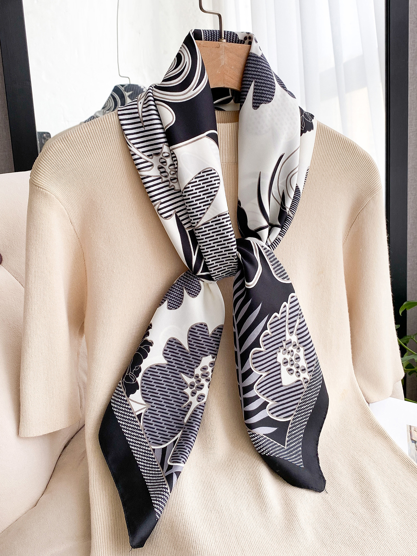 Foulard carré de luxe de marque, châle imprimé en twill de soie 90 cm, hijab pour femme, bandeau, bandana