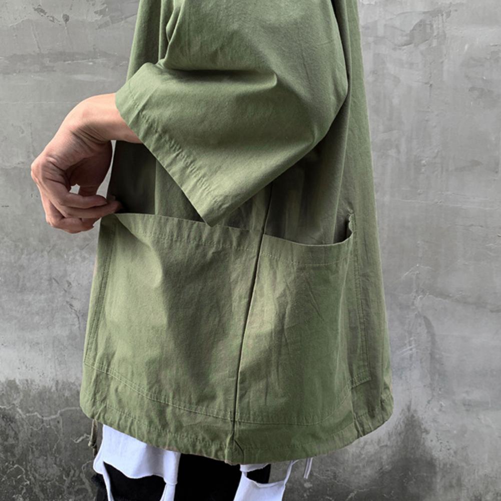T-shirt à Capuche pour Homme, Streetwear Coréen, Demi Manches, Pull Doux, Grandes Poches, Été