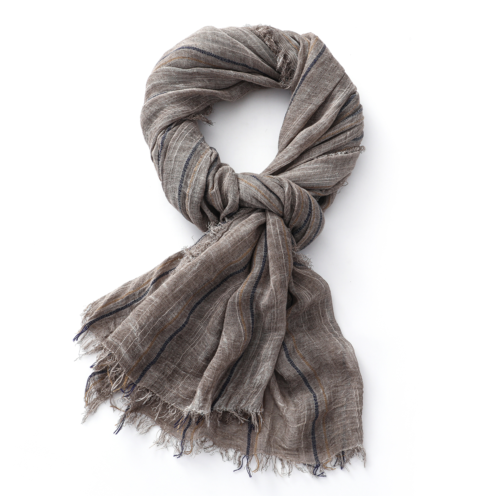 Écharpe rayée en coton et lin pour hommes et femmes, châles et enveloppes longs et doux, pompon court, accessoires masculins, automne hiver