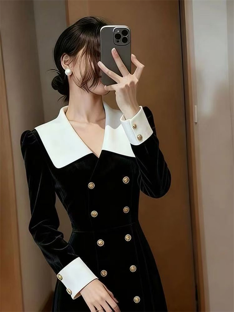 Robe longue en velours à col rabattu pour femmes, robes de longueur de document, monochromatique, haut de gamme, grande taille, 4XL, loisirs, dames, automne, nouveau