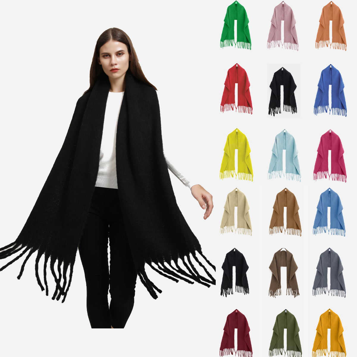 Écharpe d'hiver en cachemire pour femmes, couverture Pashmina chaude et solide, châle épais et doux avec pompon, Poncho Long 245x40cm