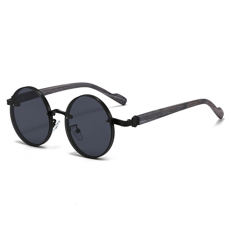 1 paire de lunettes rondes rétro, design grain de bois, monture en alliage noir, verres PC durables