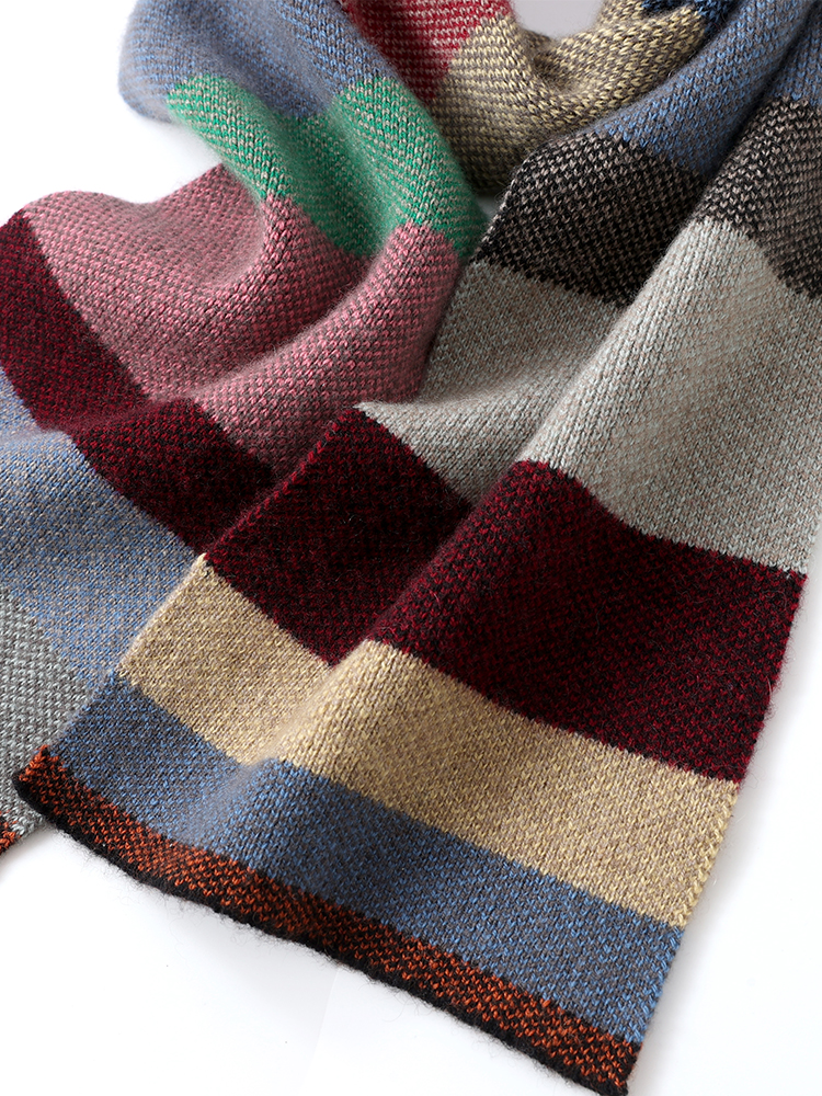 Écharpe fine en cachemire et laine pour femme, tricot à rayures horizontales, cache-cou d'hiver, cache-cou fin en cachemire pour homme, écharpe étroite et légère, chauffe-cou