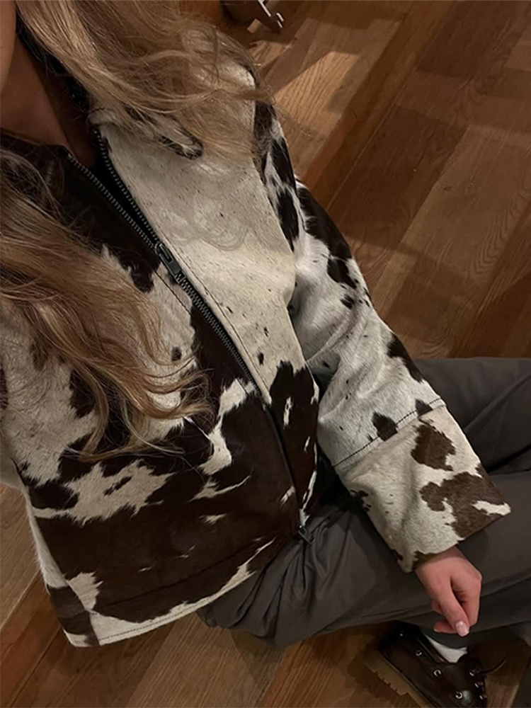Nouvelle Veste Courte Femme Léopard Automne Hiver 2025 – Élégante, à Revers, Fermeture Éclair, Manches Longues Évasées – Style Urbain Tendance pour Femme