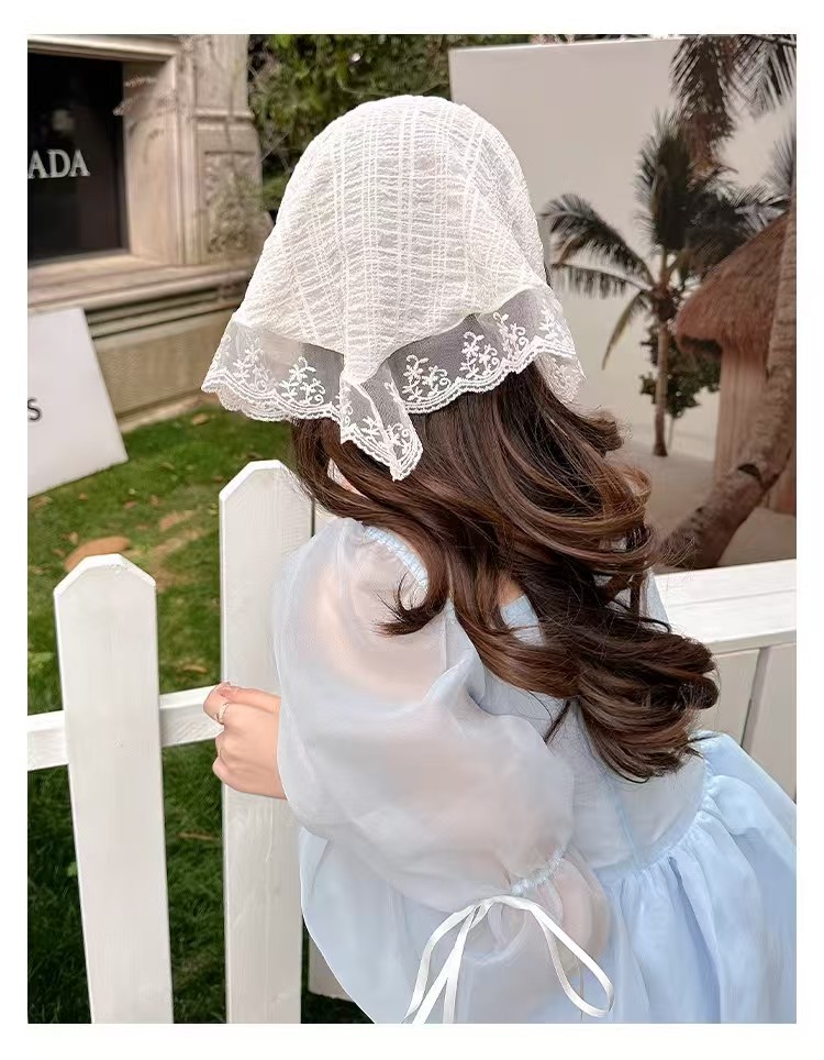 1 pièce Bandeau foulard en dentelle blanche intégré, foulard triangulaire français, chapeau foulard carré, style campagnard, accessoire capillaire pour femme