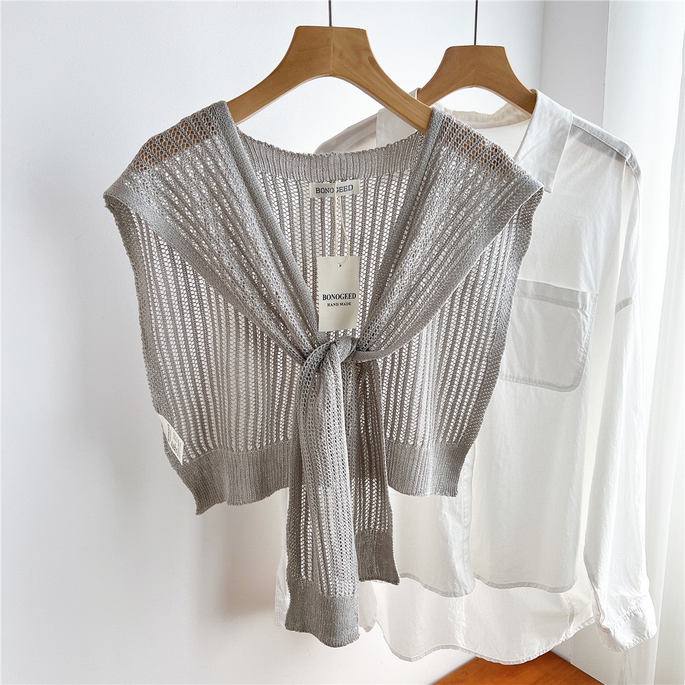 Écharpes d'épaule en dentelle unie ajourée pour femmes, châles d'été fins en tricot noué, faux col de protection pour le cou, idéales pour la climatisation
