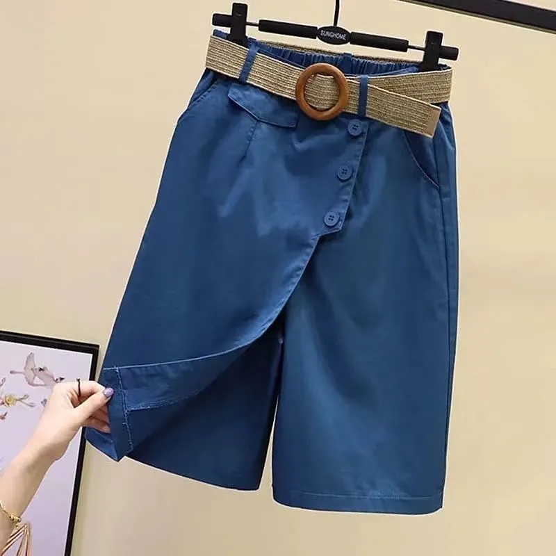 Pantalon jupe pour femmes Shorts été jambe large bleu taille haute poches à jambes droites femme courte noir mode coréenne Culotte