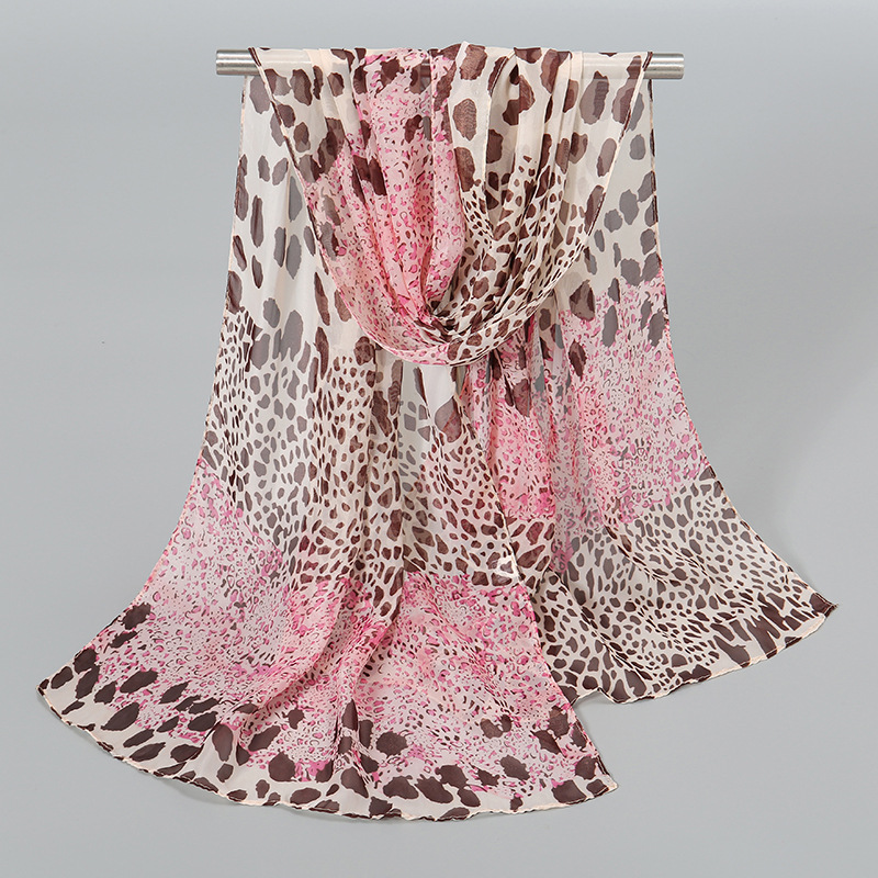 Écharpe en mousseline de soie à motif imprimé léopard pour femmes, écharpe en soie de Simulation, longue gaze légère, châle à la mode, Hijab